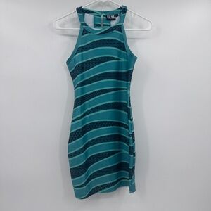 Hawaiis Finest Dress Women XS Aqua Teal Sleeveless Mini Stretch Halter Pencil